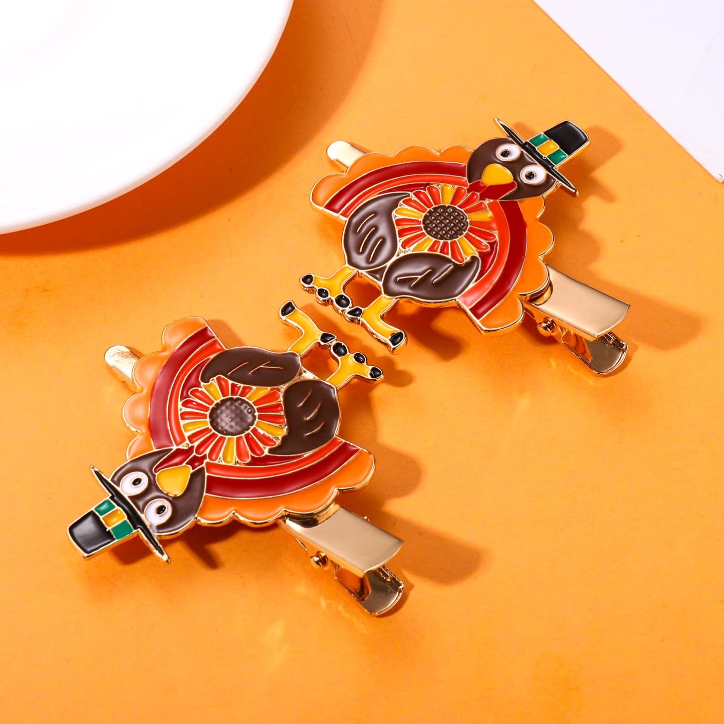 Thanksgiving Hair Clips Fall Hairpins for Women Enamel Rhinestone Maple Leaf Turkey Pumpkin Alligator Hair Clips Autumn Gathering Party Hair Accessory