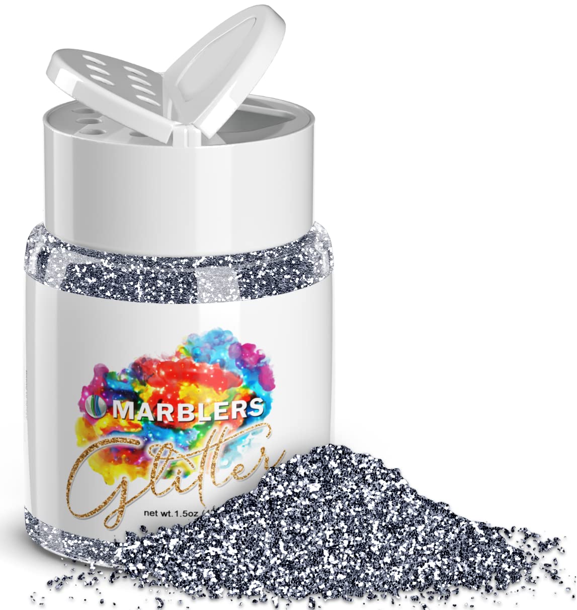 MARBLERS Twinkle Glitter [Graphite Gray] 1.5oz (42g) | Fine | Non-Toxic, Vegan, Cruelty-Free | Face, Body, Eyeshadow, Hair, Festival, Party Makeup |