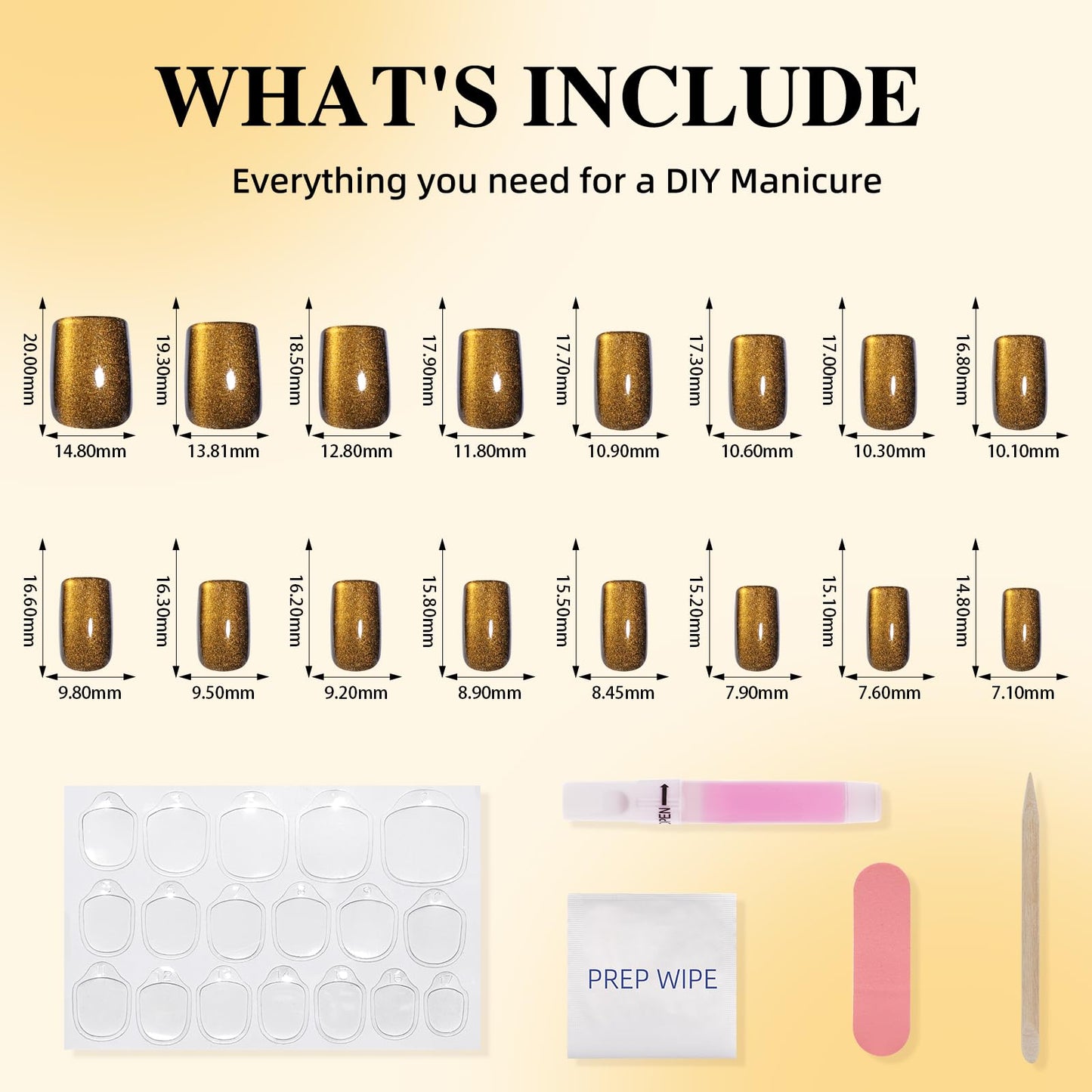 Leefrei Gold Cat Eye Press On Nails - Short Square Metallic Gold Nails Press Ons for Women DIY Glossy Fake Nails Kit with Glue, Reusable Soft Gel Glue Beauty and Personal Care Leefrei