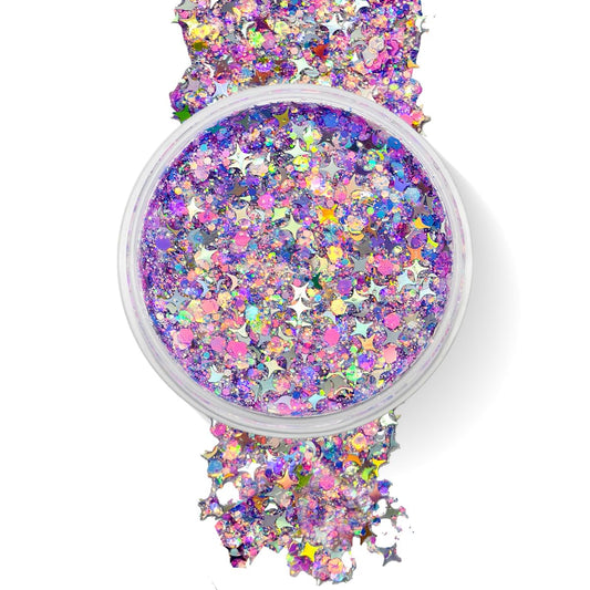 Lilac Purple - Holographic Chunky Glitter Gel for Body, Face, Hair - Vegan & Cruelty Free - Electric Bliss Beauty - Uses Include: Festival Rave Makeup