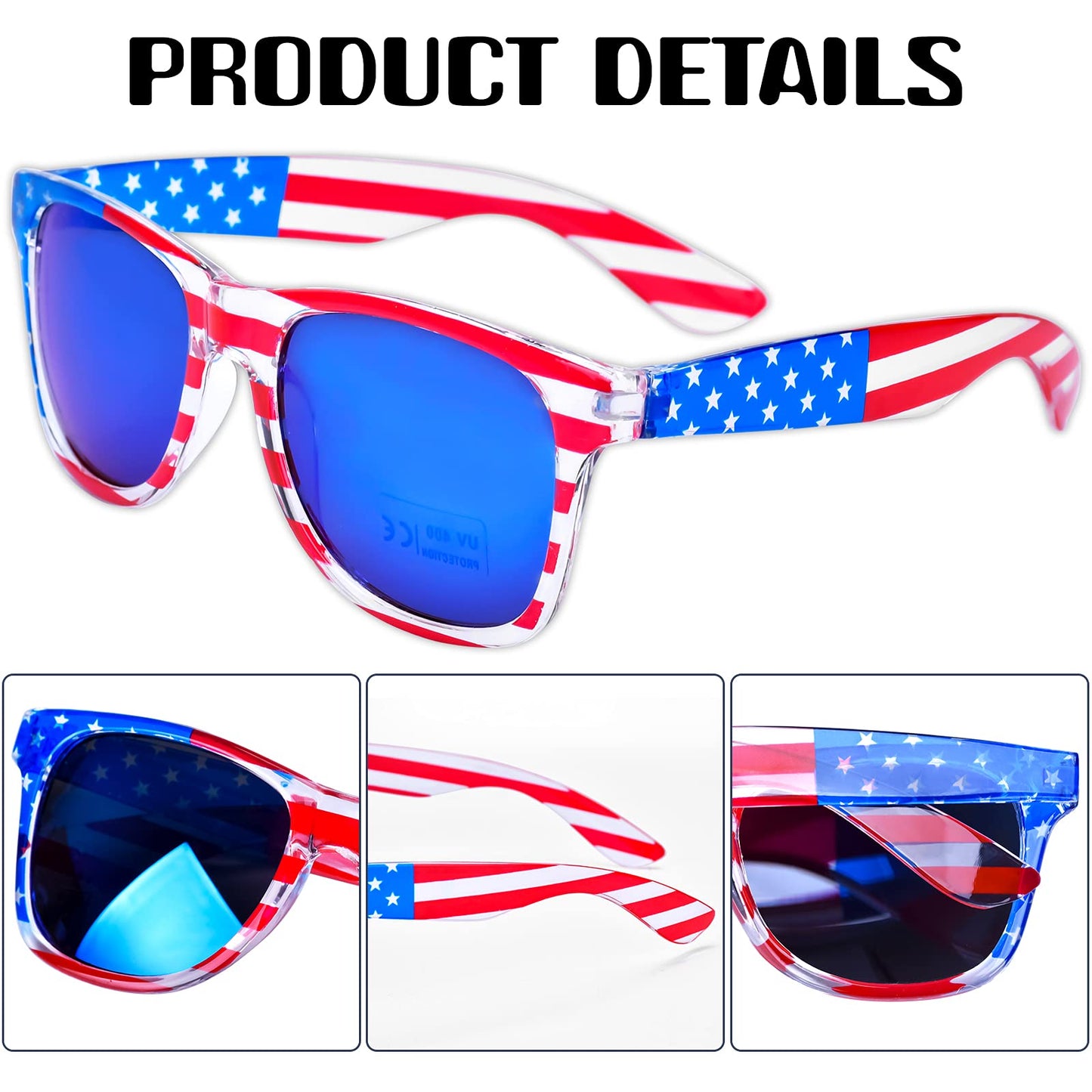 Donse 3 Pairs American Flag Sunglasses, 4th of July Decorations Frame Sunglasses for Women Men Teens, Patriotic Party Favors Supplies Independence
