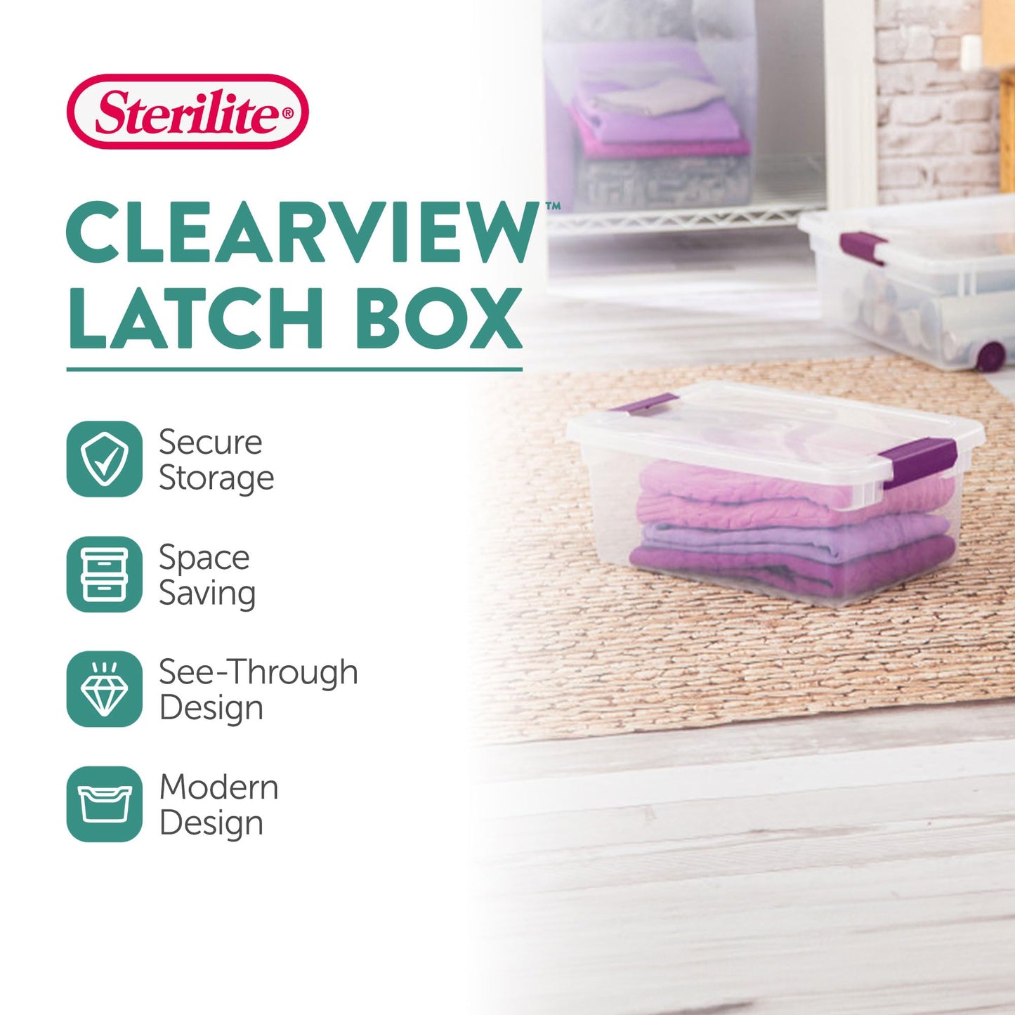 Sterilite 12-Pack 15 Quart ClearView Latch Box, Stackable Organizer Bins with Latching Lids - Clear Plastic Organization Containers for Closet…