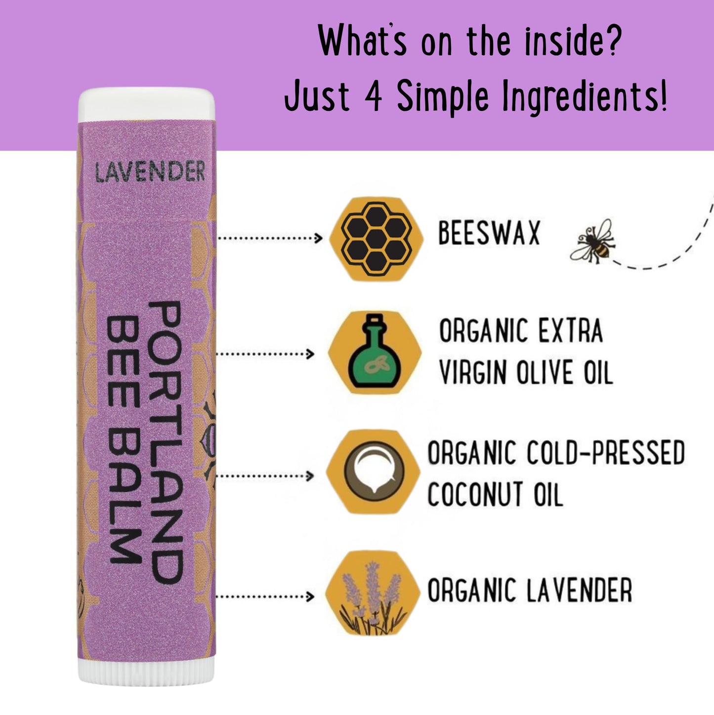 Portland Bee Balm All Natural Handmade Beeswax Based Lip Balm, Lavender 1 Count