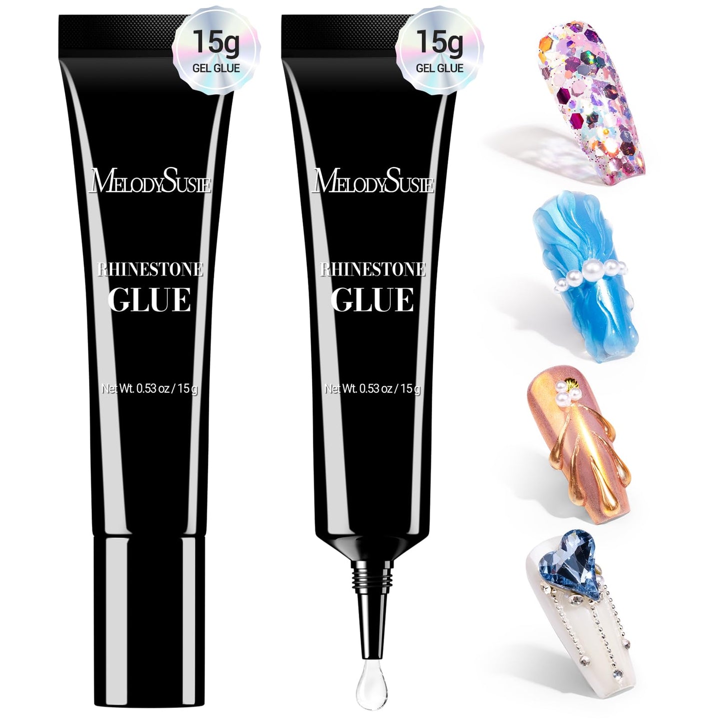 MelodySusie 2Pcs Nail Rhinestone Glue for Nails Super Strong Gel for Nail Charms Gems 3D Nail Gel UV Nail Glue for Nail Art Design Nail Chrome Powder Beauty and Personal Care MelodySusie Default Title