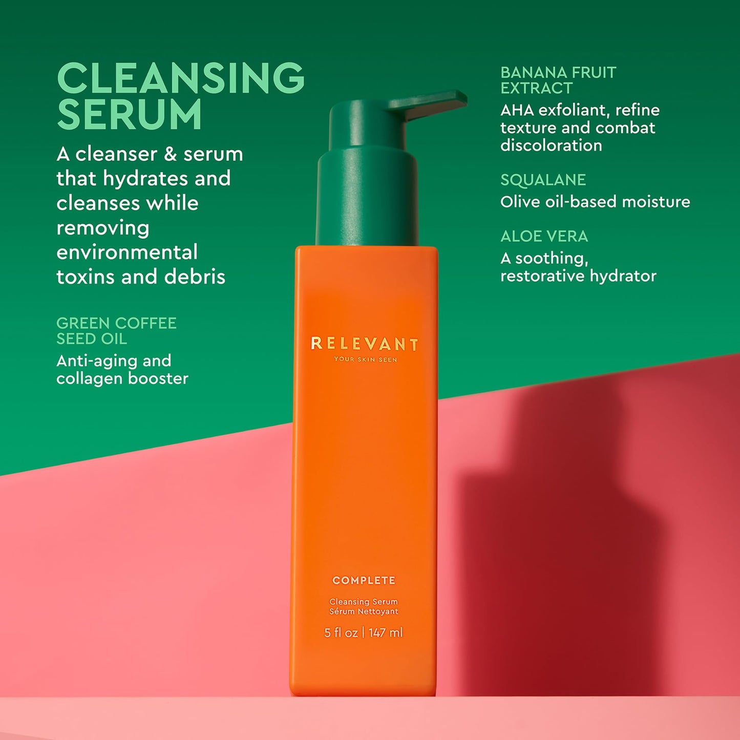 RELEVANT Complete Cleansing Serum - Face Wash with Green Coffee Seed Oil - Facial Cleanser for All Skin Types - Vegan and Cruelty Free - 5 oz Beauty & Personal Care RELEVANT