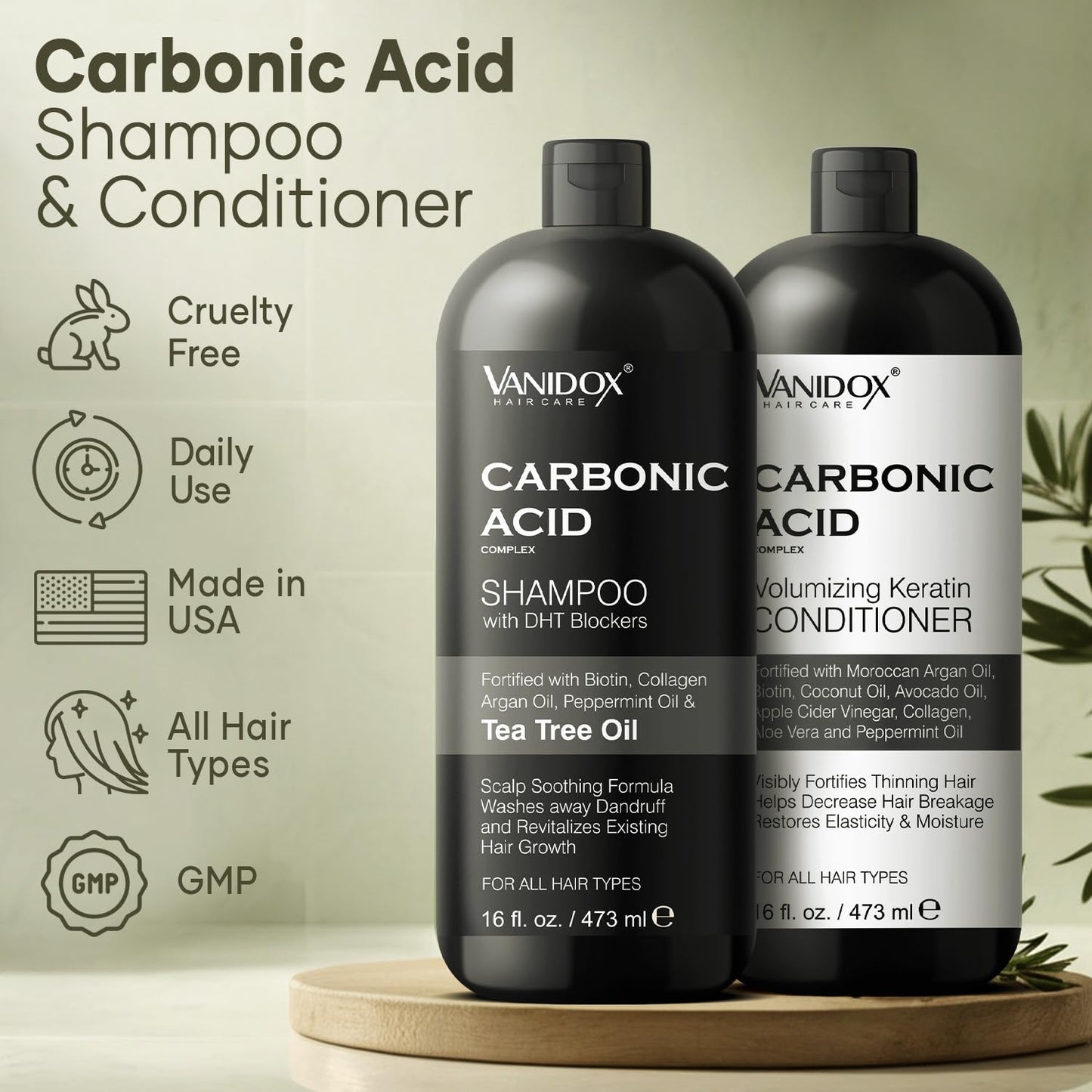 VANIDOX Carbonic Acid Shampoo and Conditioner for Men and Women, Deep Moisturizing Conditioner, Thickens, Softens, & Smooths Set for Hair Growth