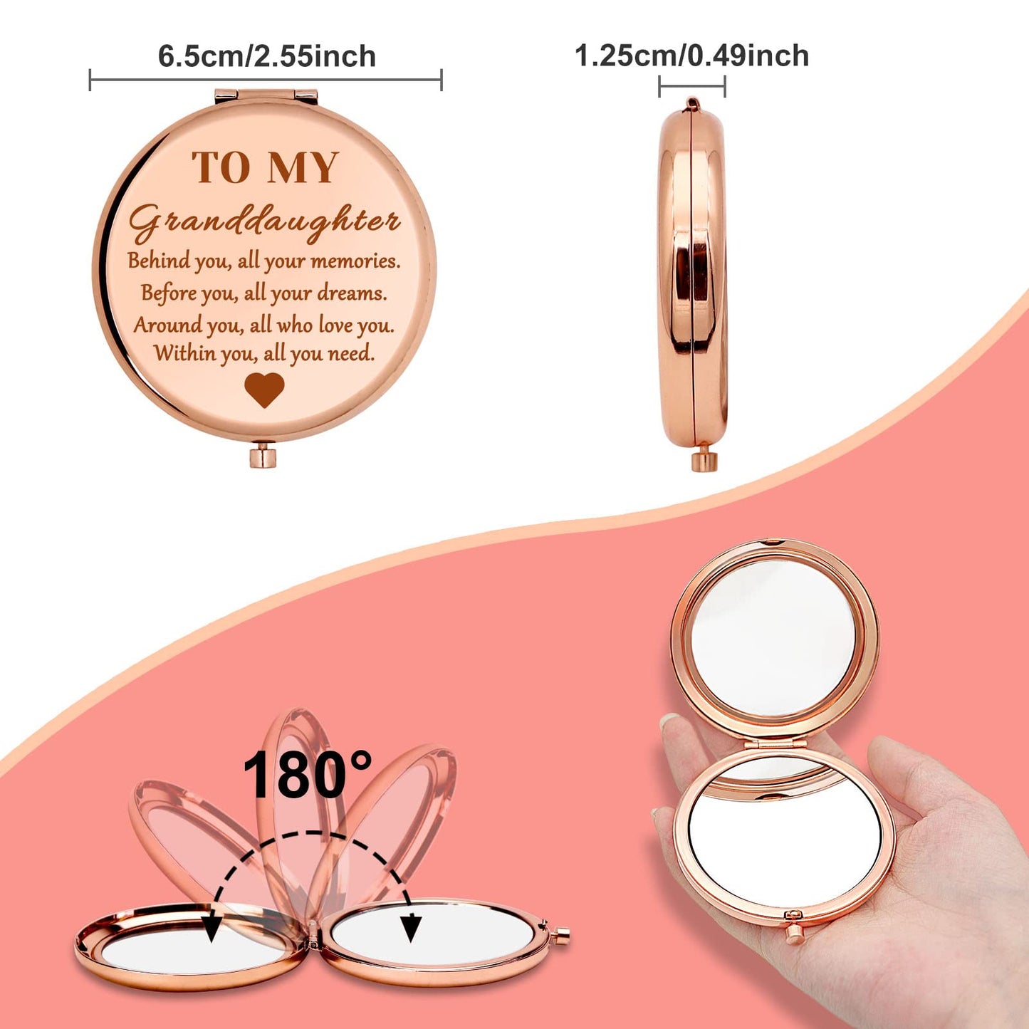 Granddaughter Gifts for Girls Inspirational Compact Mirror Granddaughter Gifts from Grandma Grandpa Compact Makeup Mirror Encouragement Presents
