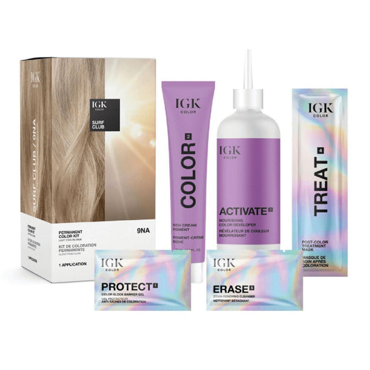 IGK Permanent Hair Color Kit | 9NA Surf Club - Light Cool Blonde | 100% Gray Color Coverage + Strengthen + Shine | Ammonia Free Beauty & Personal Care IGK