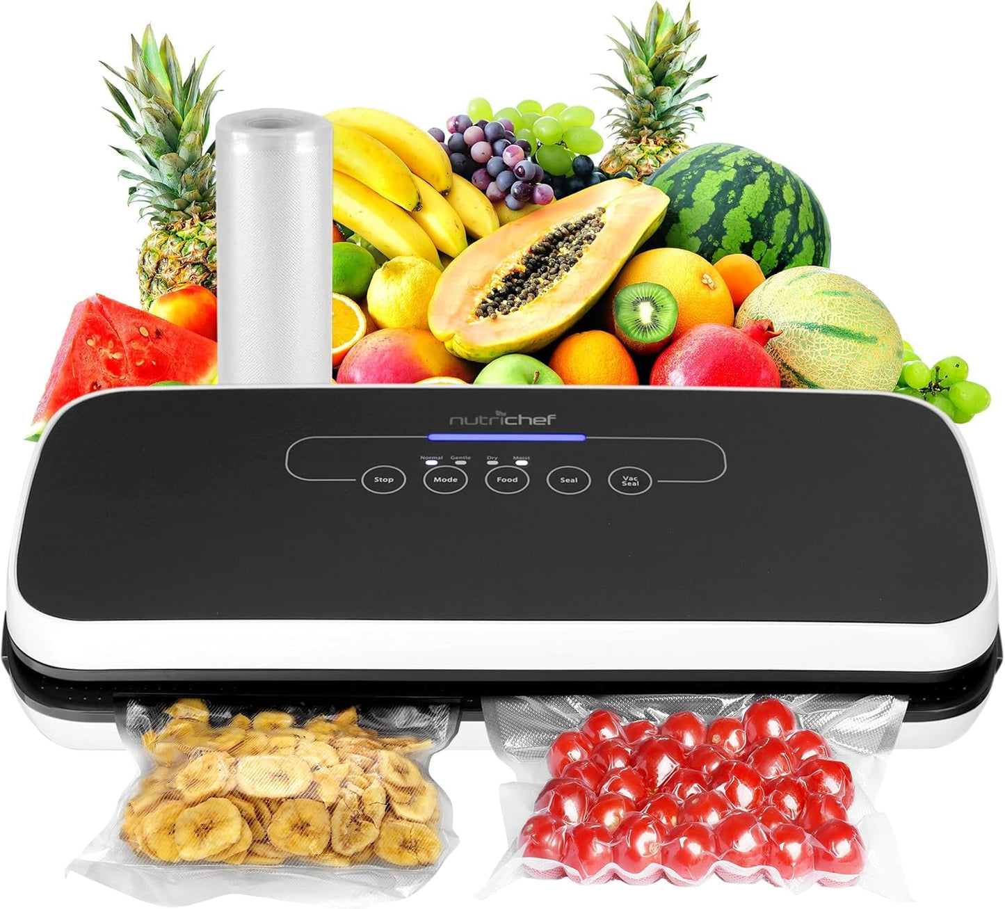 NutriChef Automatic Vacuum Air Sealing System for Food Preservation with Starter Kit, Compact Design, Lab Tested, Dry & Moist Food Modes with Led…