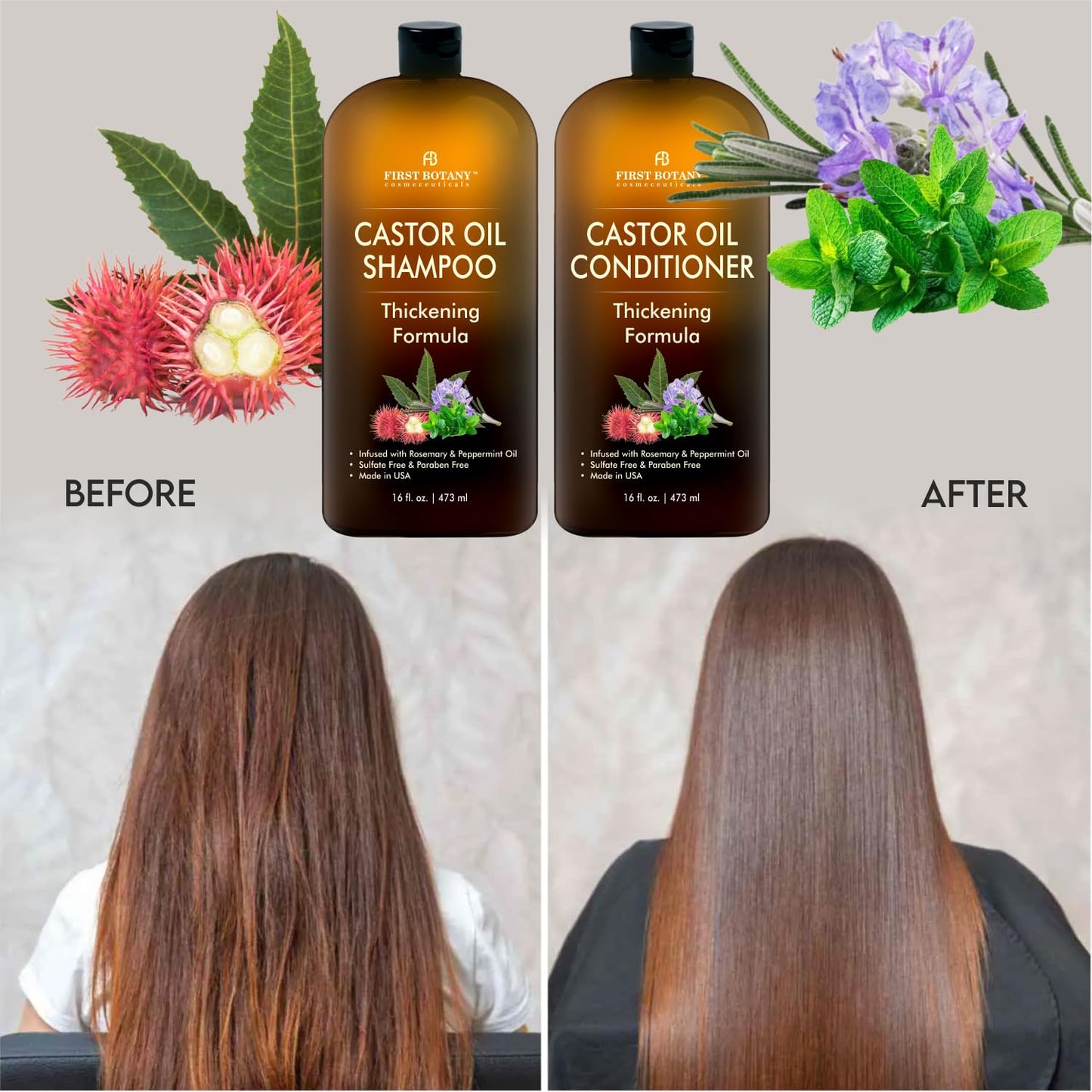 Castor Oil Shampoo and Conditioner - An Anti Hair Loss Set Thickening formula For Hair Regrowth, Anti Thinning Sulfate Free For Men & Women Anti