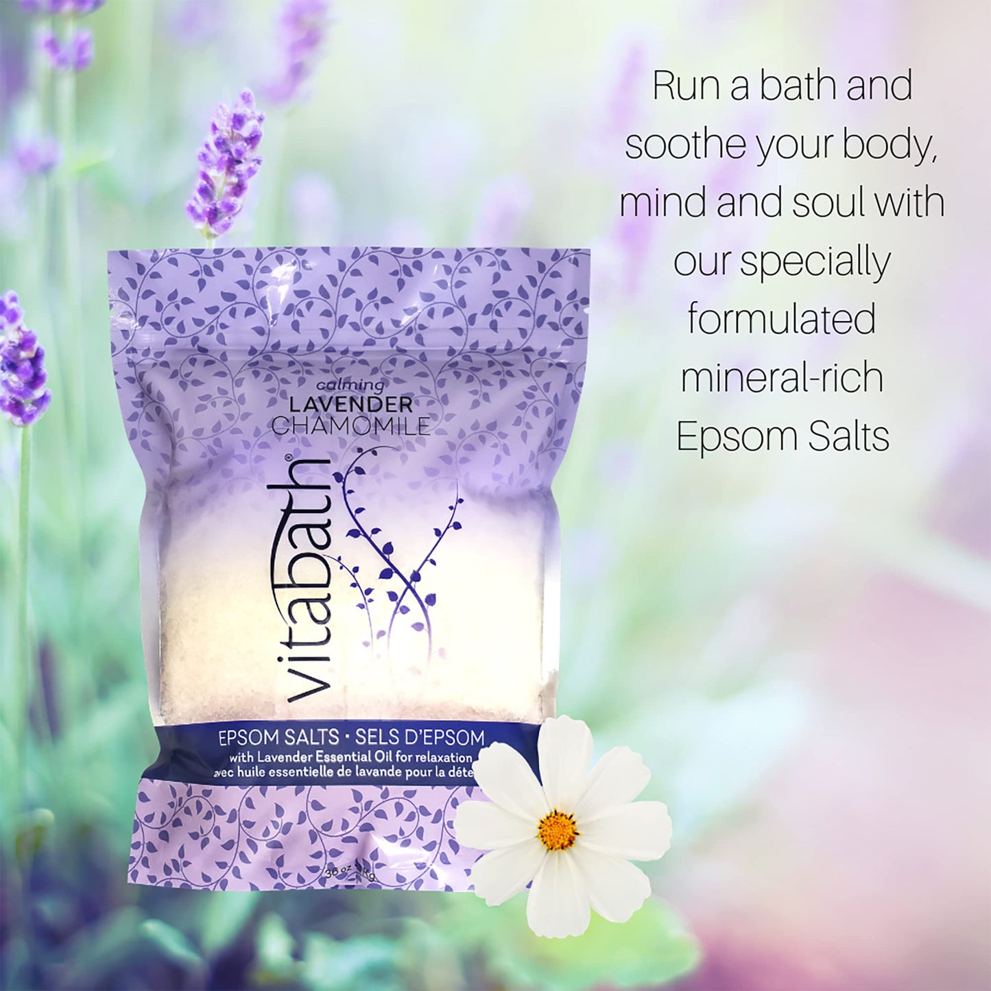 Vitabath Lavender Chamomile Epsom Salts Relaxing Detox Aromatherapy, Muscle Soreness & Body Ache Relieving Soak & Nourishing Skincare for Women & Men