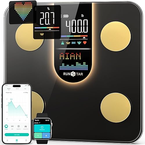 RunStar Scale for Body Weight, Smart Scale with 8-in-1 VA Display, High Precision Bathroom Digital Scale for Body Weight Heart Rate BMI Body Fat 22…