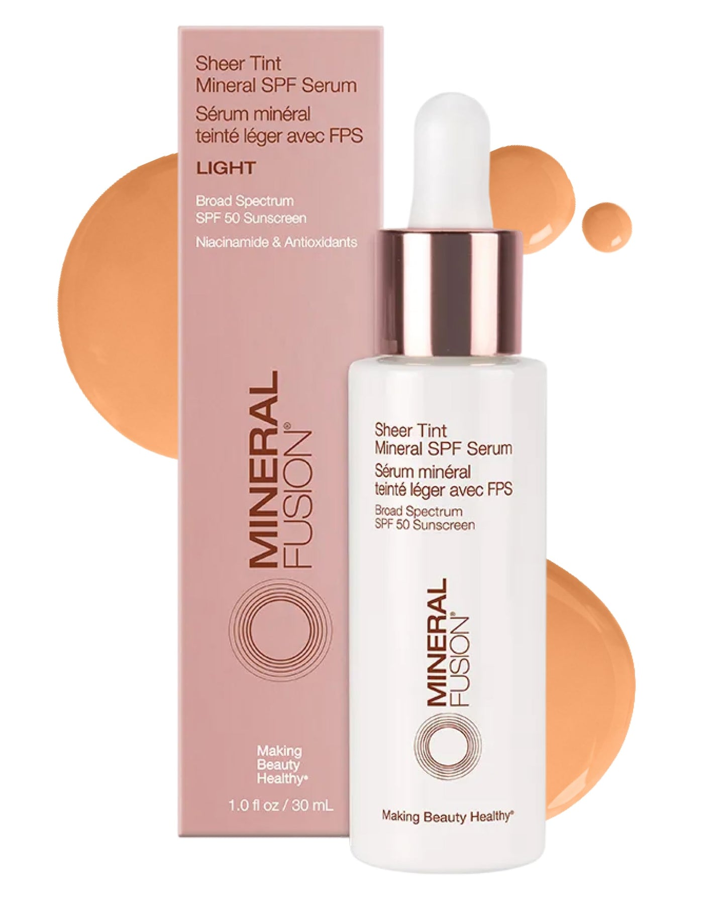 Mineral Fusion Sheer Tint Mineral SPF 50 Face Serum for Sensitive Skin - Tinted Broad Spectrum Sunscreen - Lightweight Dewy Coverage - Niacinamide