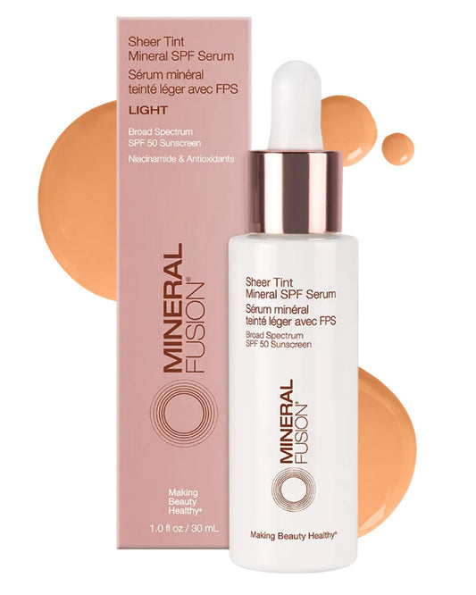Mineral Fusion Sheer Tint Mineral SPF 50 Face Serum for Sensitive Skin - Tinted Broad Spectrum Sunscreen - Lightweight Dewy Coverage - Niacinamide