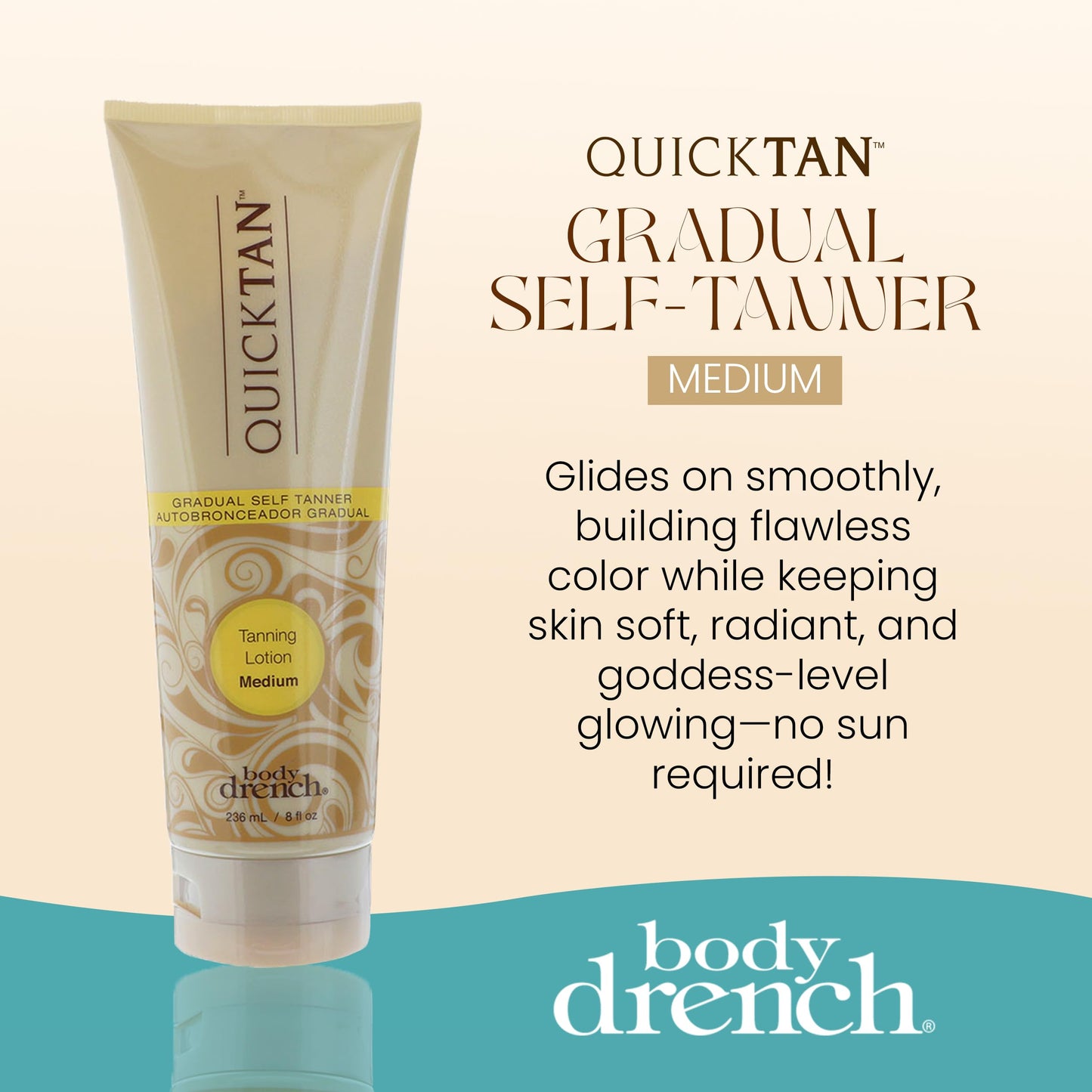 Body Drench Quick Tan Self Tanner Body Lotion - Sunless Tanning Lotion for Women, Natural-Looking Self Tan, Medium, 8 fl oz