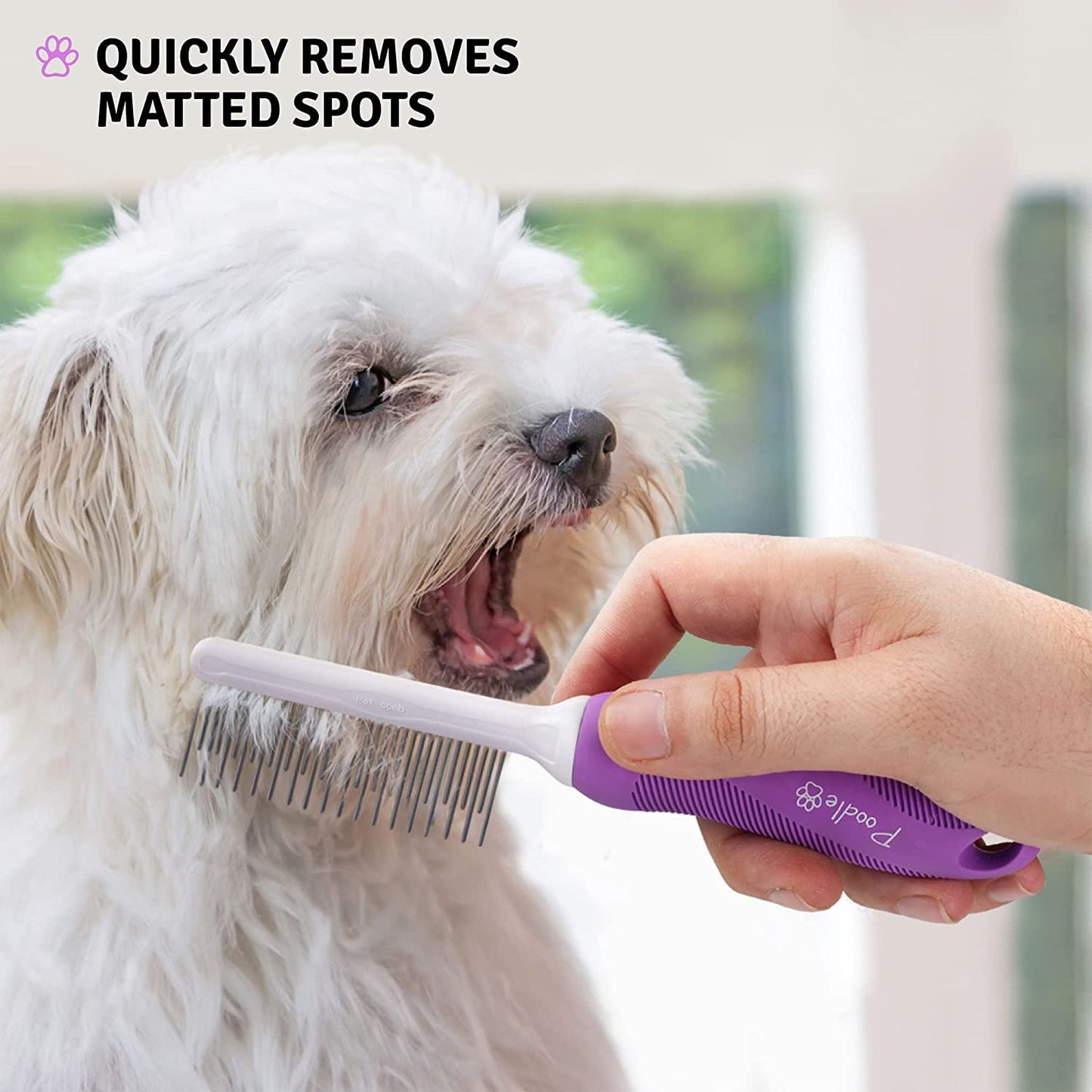 Poodle Pet Detangling Comb – Long & Short Stainless Steel Teeth for Removing Mats, Knots & Tangles, Gentle Grooming for Dogs & Cats