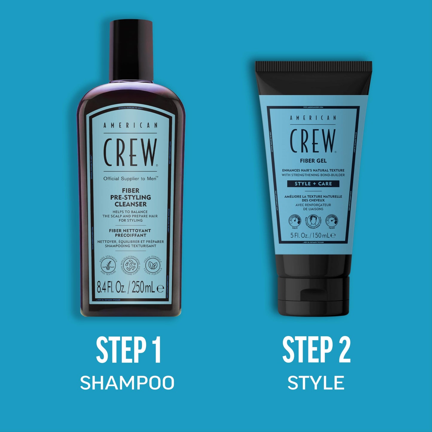 AMERICAN CREW Fiber Gel, Texturizing & Strengthening Formula with Bond Builder, Medium Hold & Natural Finish for Short to Medium Hair, 5 fl oz