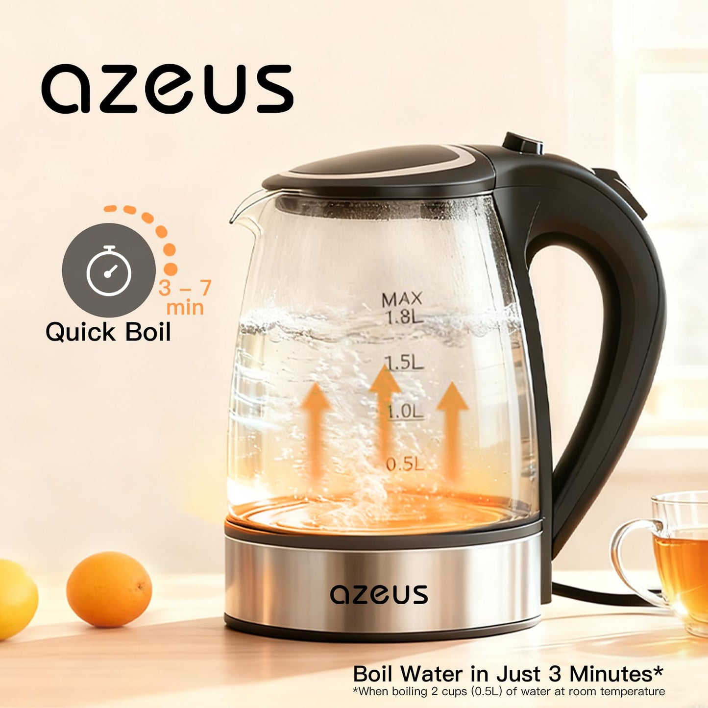 Azeus 1.8L Electric Kettle CX-817 - Fast Boil, Auto Shut-Off, Boil-Dry Protection, 360° Swivel Base - Stainless Steel Water Boiler for Tea, Coffee…