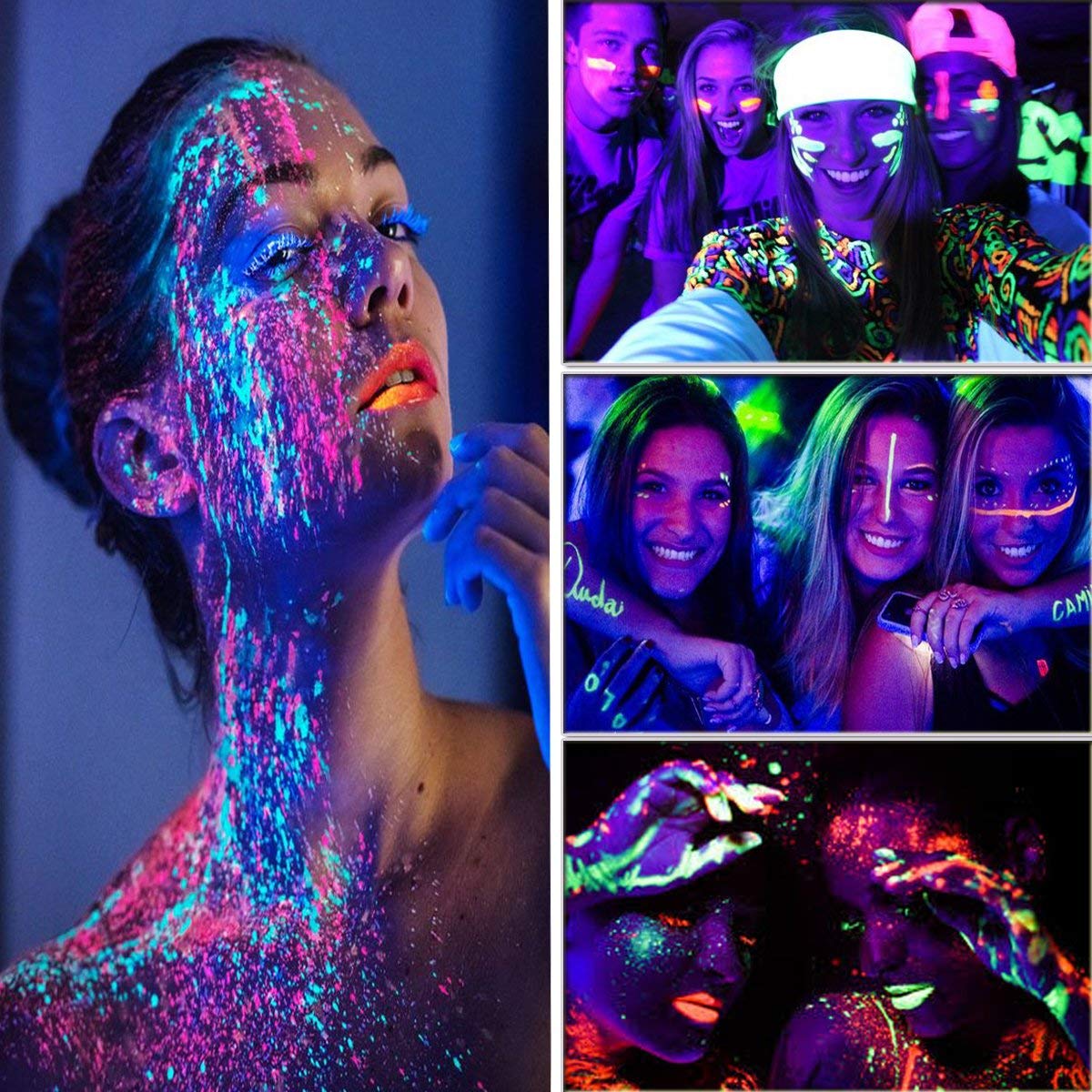 HomeHere Glow in Dark Face Body Paint UV Blacklight Neon Fluorescent 0.34oz Set of 6 Tubes