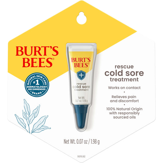 Burt's Bees Cold Sore Treatment, with Rhubarb and Sage Complex, Natural Origin Skin Care, 1 Tube, 0.07 oz.