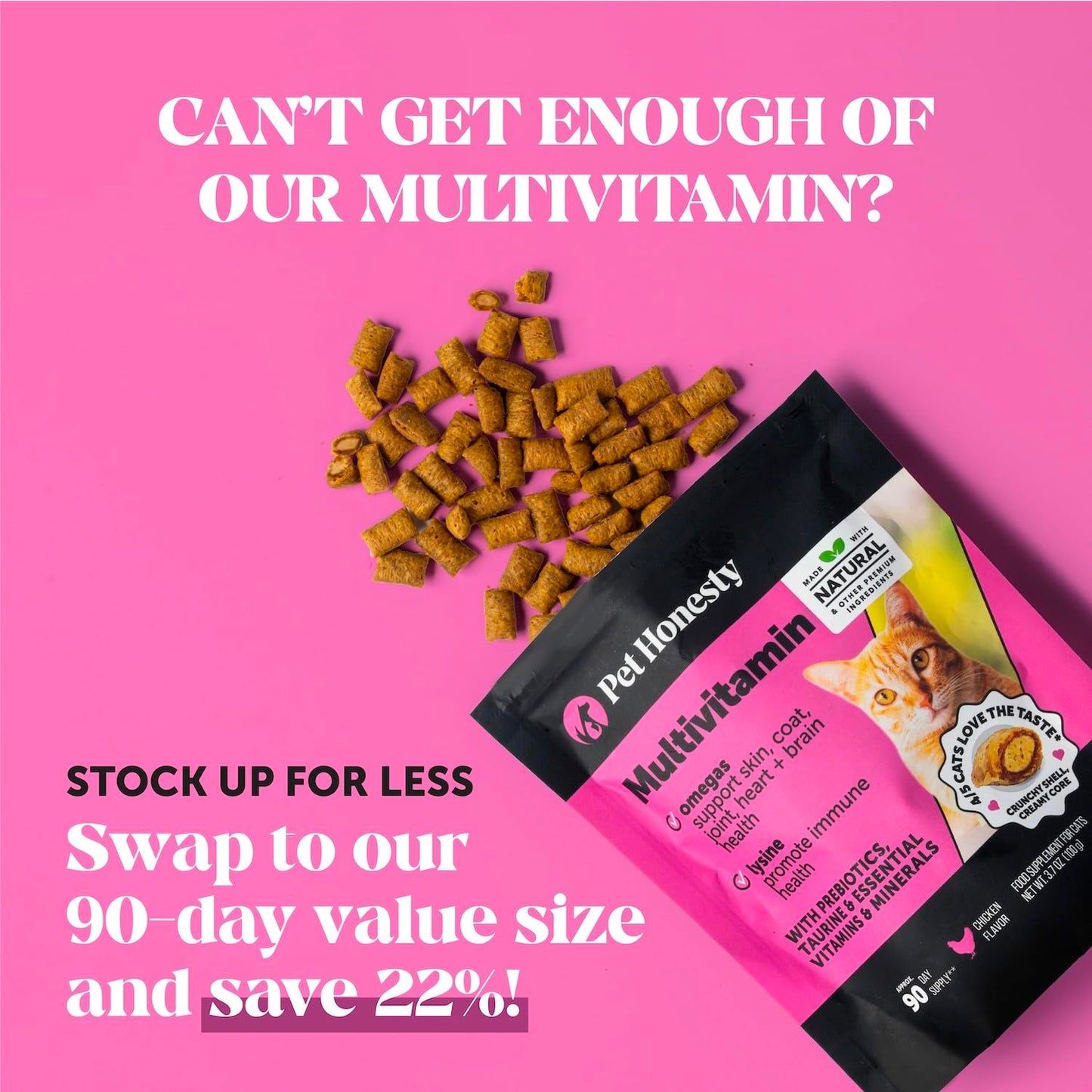 Cat Multivitamin Chews – Crunchy & Creamy Treats for Immune, Joint, Skin, Coat & Digestive Health with Omega-3, Lysine & Probiotics