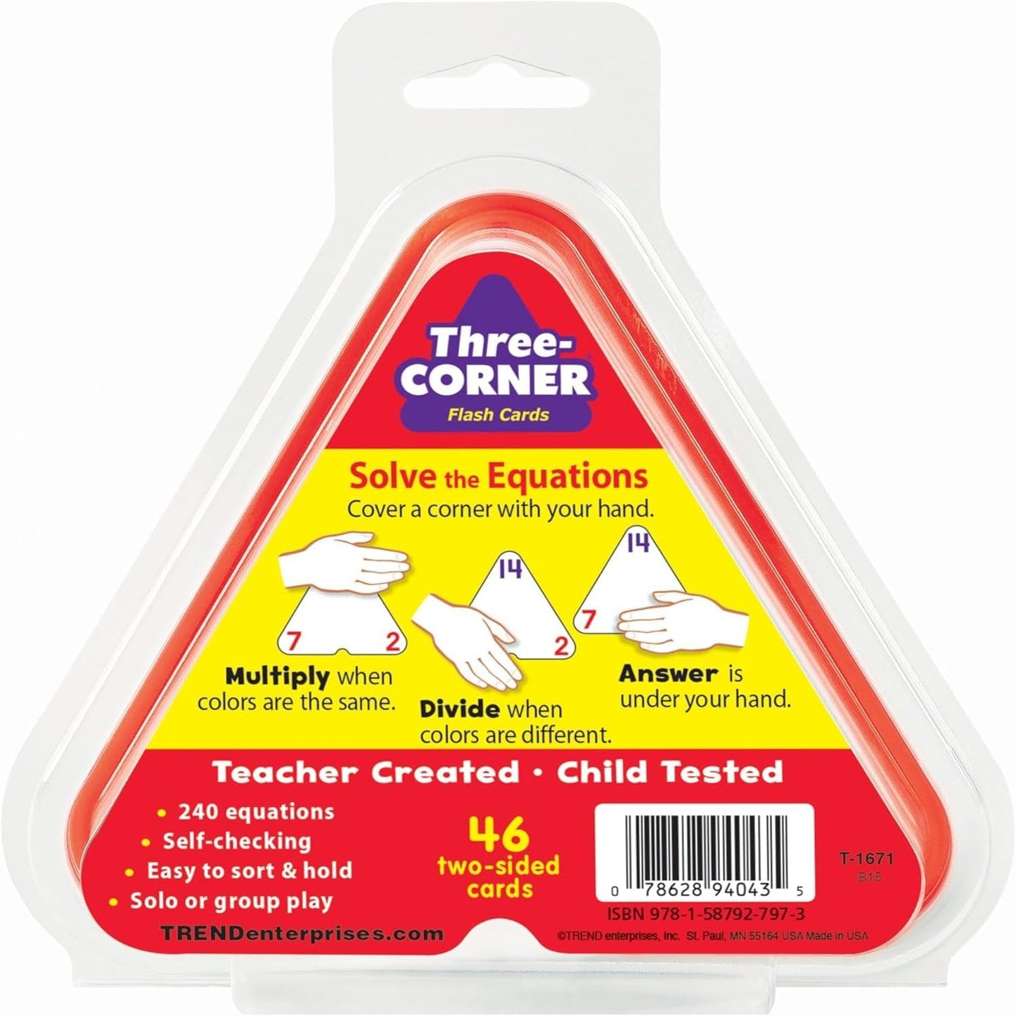 Trend Enterprises Three-Corner Multiplication & Division Flash Cards – Self-Checking, Interactive Learning, 48 Double-Sided Cards, Ages 8+