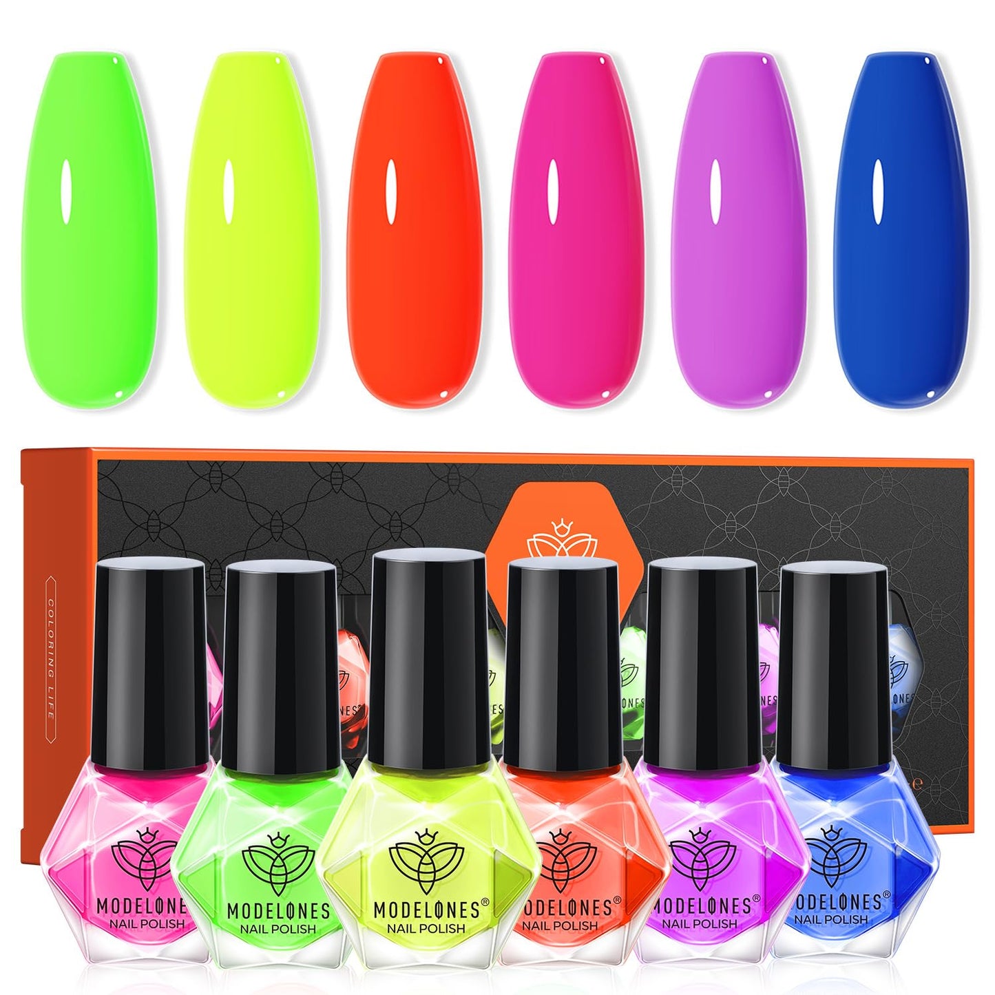 modelones Neon Nail Polish, 6 Colors Spring Summer Blue Green Purple Rose Orange Yellow Quick Dry Mini Starter Kit, Long Lasting Art DIY Manicure Set Beauty and Personal Care modelones Default Title