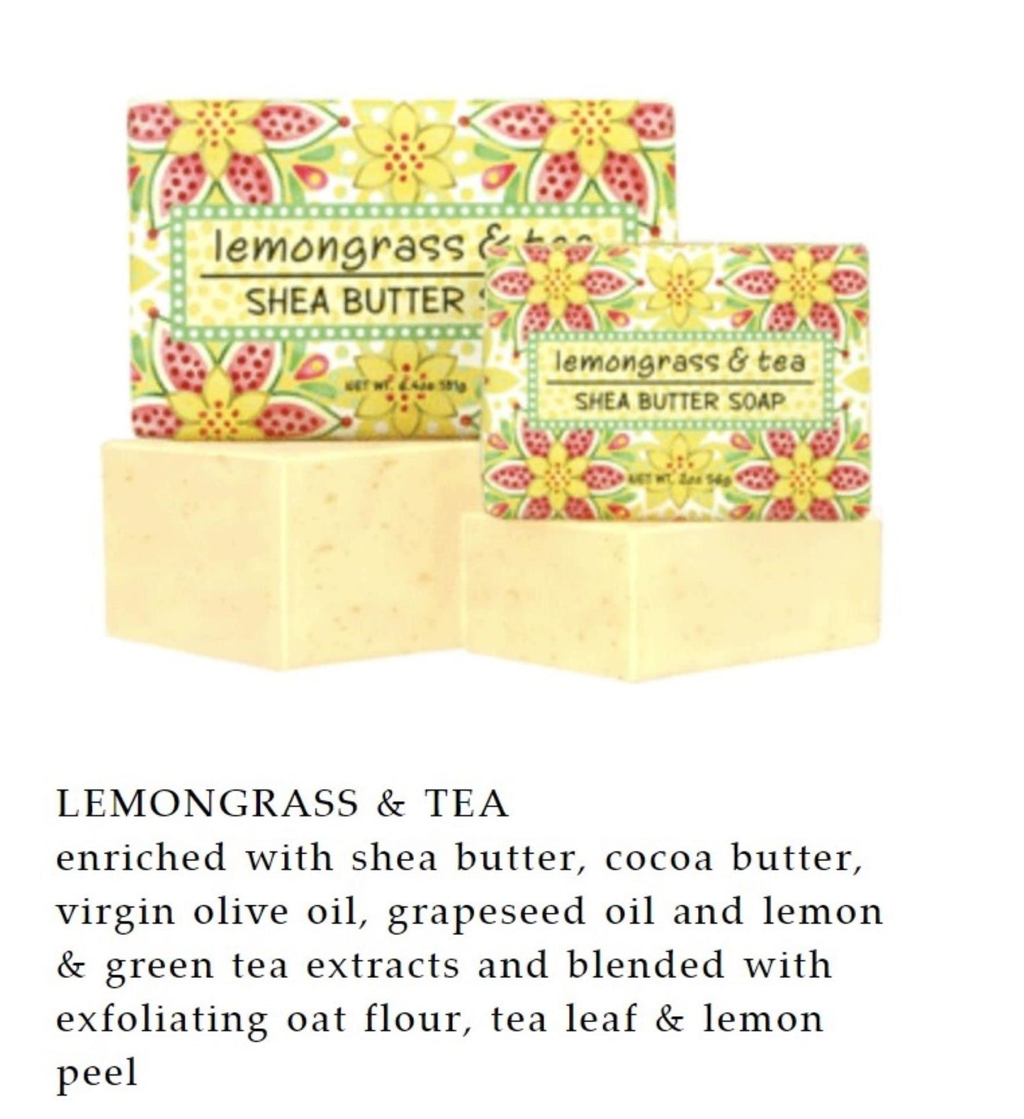 Greenwich Bay Trading Co, Lemongrass and Tea Shea Butter Soap, Set of 3 Bars, 6.4 Ounces Each