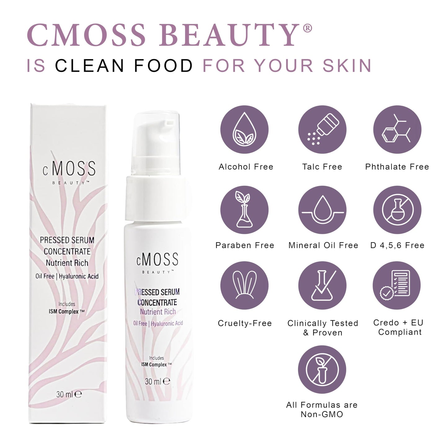 cMOSS BEAUTY Sea Moss Infused Pressed Serum Concentrate with Hyaluronic Acid, Oil-Free, Vegetable Ceramides, and Vitamins A,C,E to Plump and Tighten