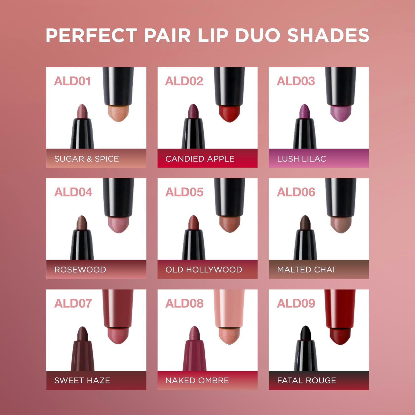 Absolute New York ALD05 Perfect Pair Lip Duo, Fuller and Poutier Lips, Deeper Shade For Lip Contouring, Satin Lipstick and Lip Liner