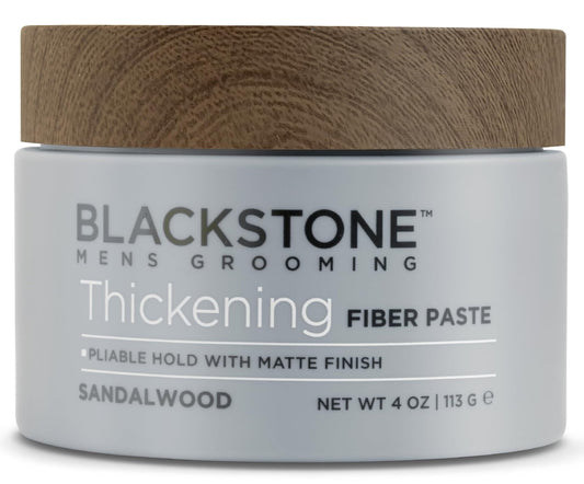 Blackstone Men's Grooming Thickening Fiber Paste Gel for Hair Styling - Adds Volume with Pliable Hold & Matte Finish | Paraben Free, Sandalwood (4 oz)