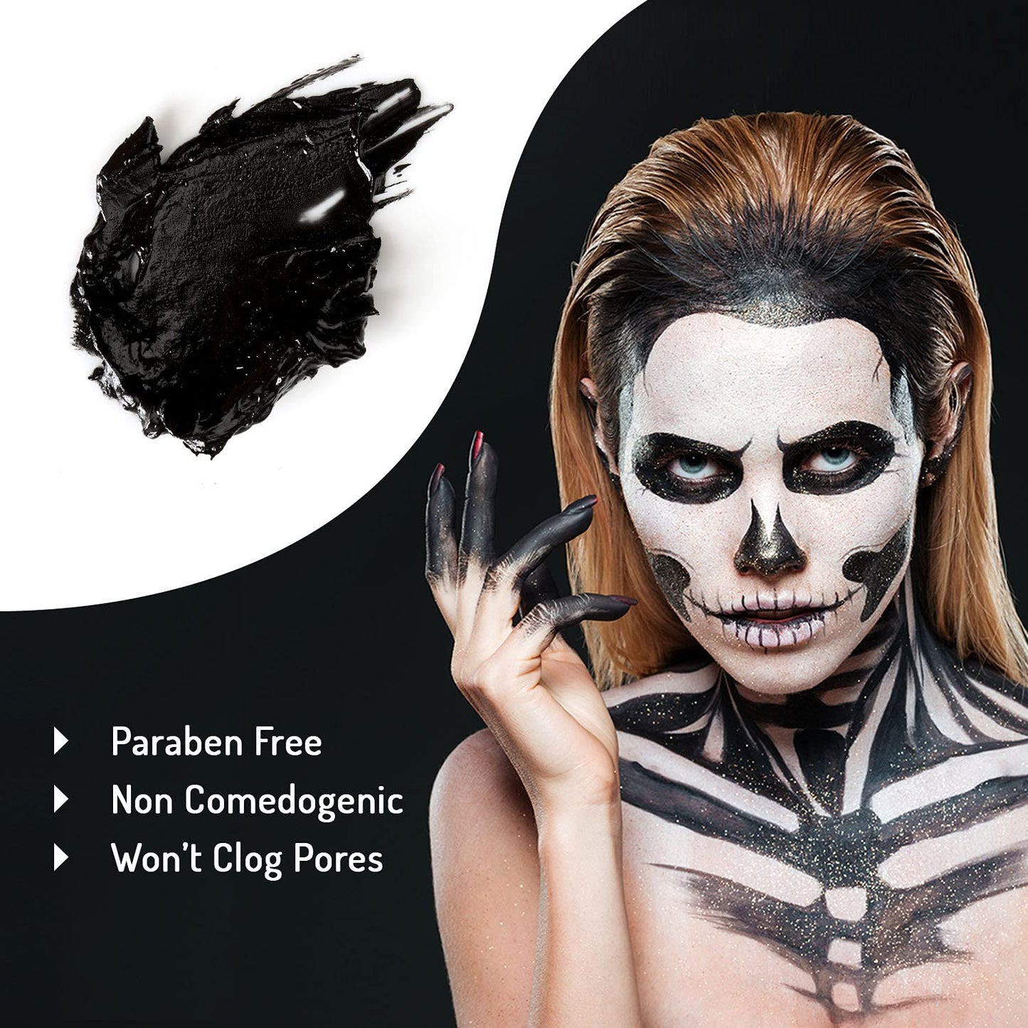 MANIC PANIC Raven Black Face Paint - Black Makeup for Face, Eyes & Body - High Pigment Body Paint with Matte Finish - Halloween, Cosplay & Stage