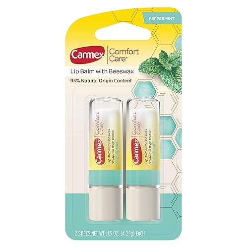 Carmex Comfort Care Lip Balm Stick with Beeswax, Peppermint Lip Balm - 0.15 OZ Each, 2 Count