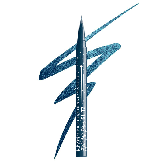 NYX PROFESSIONAL MAKEUP Epic Ink Glitz Liner, Waterproof Metallic Liquid Eyeliner with Vegan Formula - Denim Dazzle (Shimmer Deep Navy)