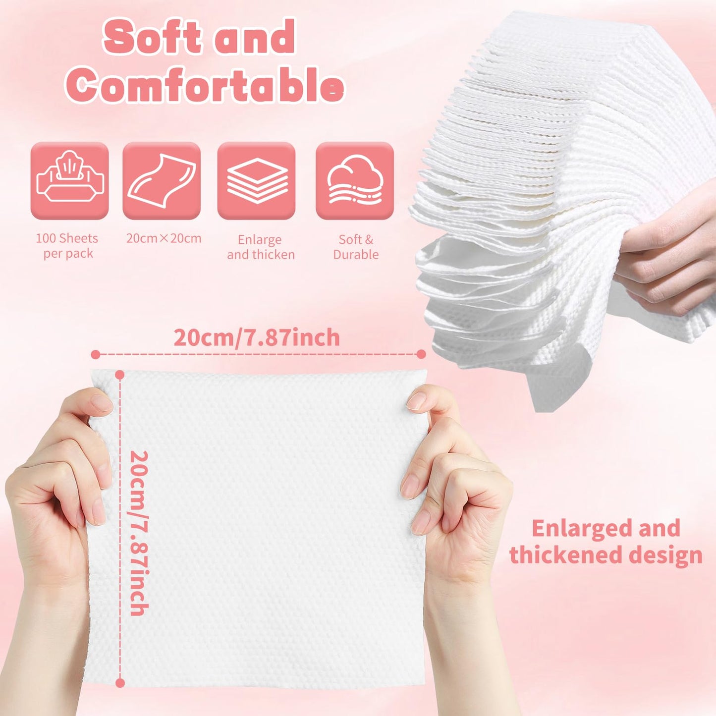 100 Count Disposable Face Towel, Ultra Soft & Thick Washcloths, Biodegradable Facial Towels for Sensitive Skin, Makeup Remover Dry Wipes, Lint-Free Beauty and Personal Care WMQL