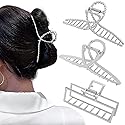3pcs Hair Claw clips for Women, Metal Silver Large Hair clips for Thick Thin Hair, Geometric Cross Square Jumbo Catch Barrette Clamps, Fashion Hair