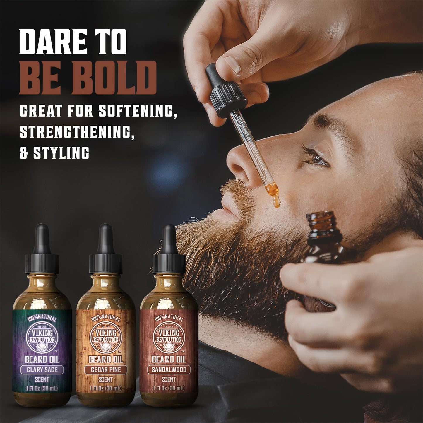 Viking Revolution Beard Oil for Men 3 Pack - Natural Mens Beard Oil Variety Set - Sandalwood, Pine and Cedar, Clary Sage Scents - Beard Conditioning