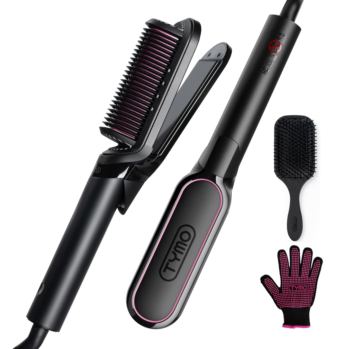 TYMO Flat Iron Hair Straightener Brush 2 in 1, 200M Ions Hair Straighteners for Women, Ceramic Straightening Hot Comb for Anti-Frizz Straights, Waves Beauty and Personal Care TYMO