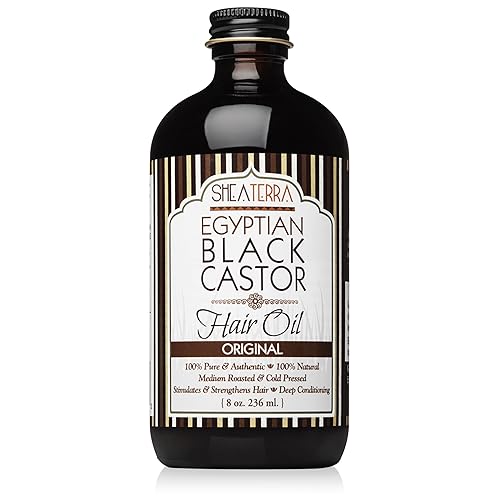 Shea Terra Organics 100 Percent Pure Egyptian Black Castor Extra Virgin Oil | All-Natural Strengthening and Conditioning Hair Oil for Healthy Hair