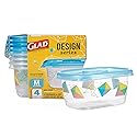 Glad GladWare Design Series Food Storage Containers - Medium Rectangle - Meal Container Holds up to 24 Ounces of Food - Lock Tight Seal, 4 Count