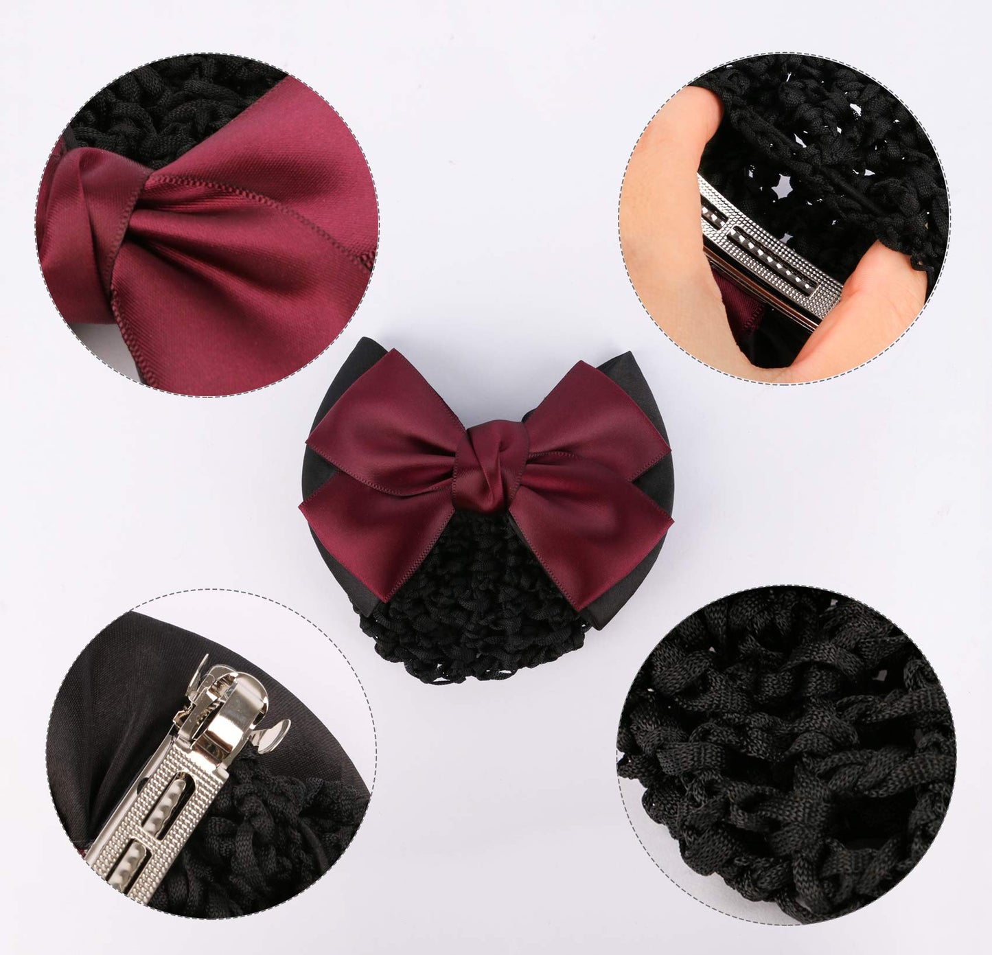Driew Hair Clip, 6 Pcs Hair Net with Bow Hair Snoods for Women, Velvet, Polyester, Metal