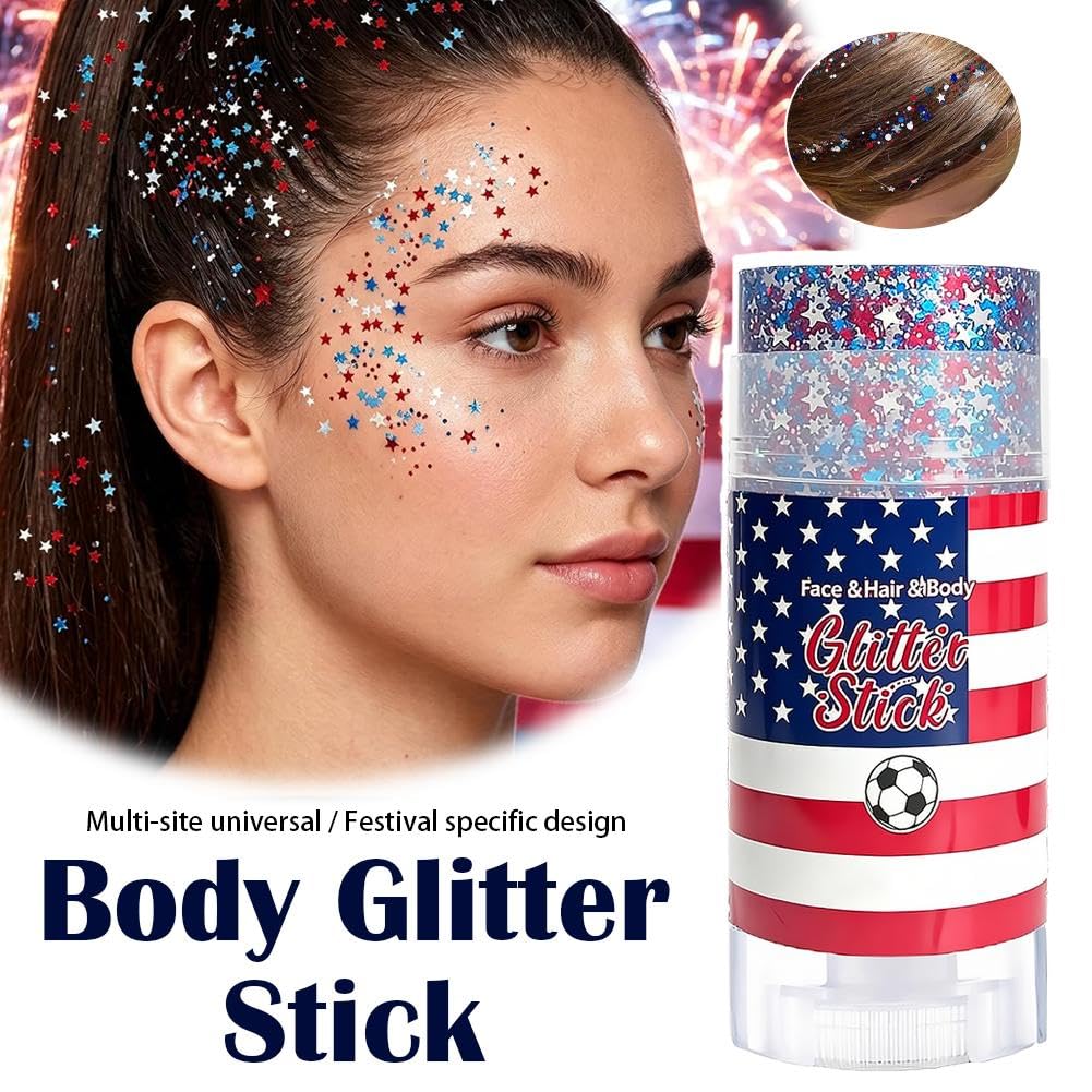 Patriotic Body Glitter Stick, 4th of July Anniversary Accessories, Waterproof Sparkling Face Hair Glitter for Fourth of July Outfit Women Kids, Red