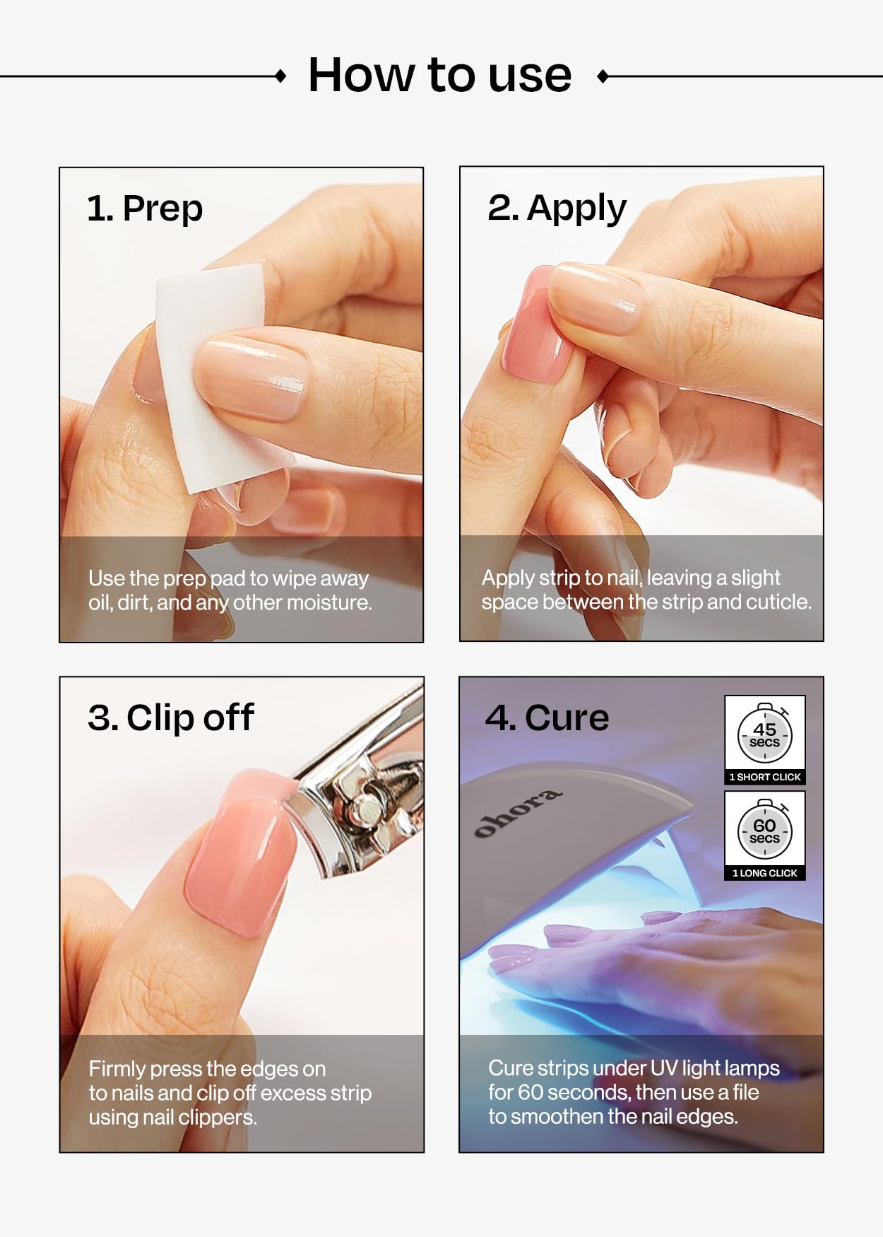 ohora Semi Cured Gel Nail Strips (N Essential French) - White, French, Works with Any UV/LED Lamps, Salon-Quality, Long Lasting, Easy to Apply Beauty and Personal Care ohora