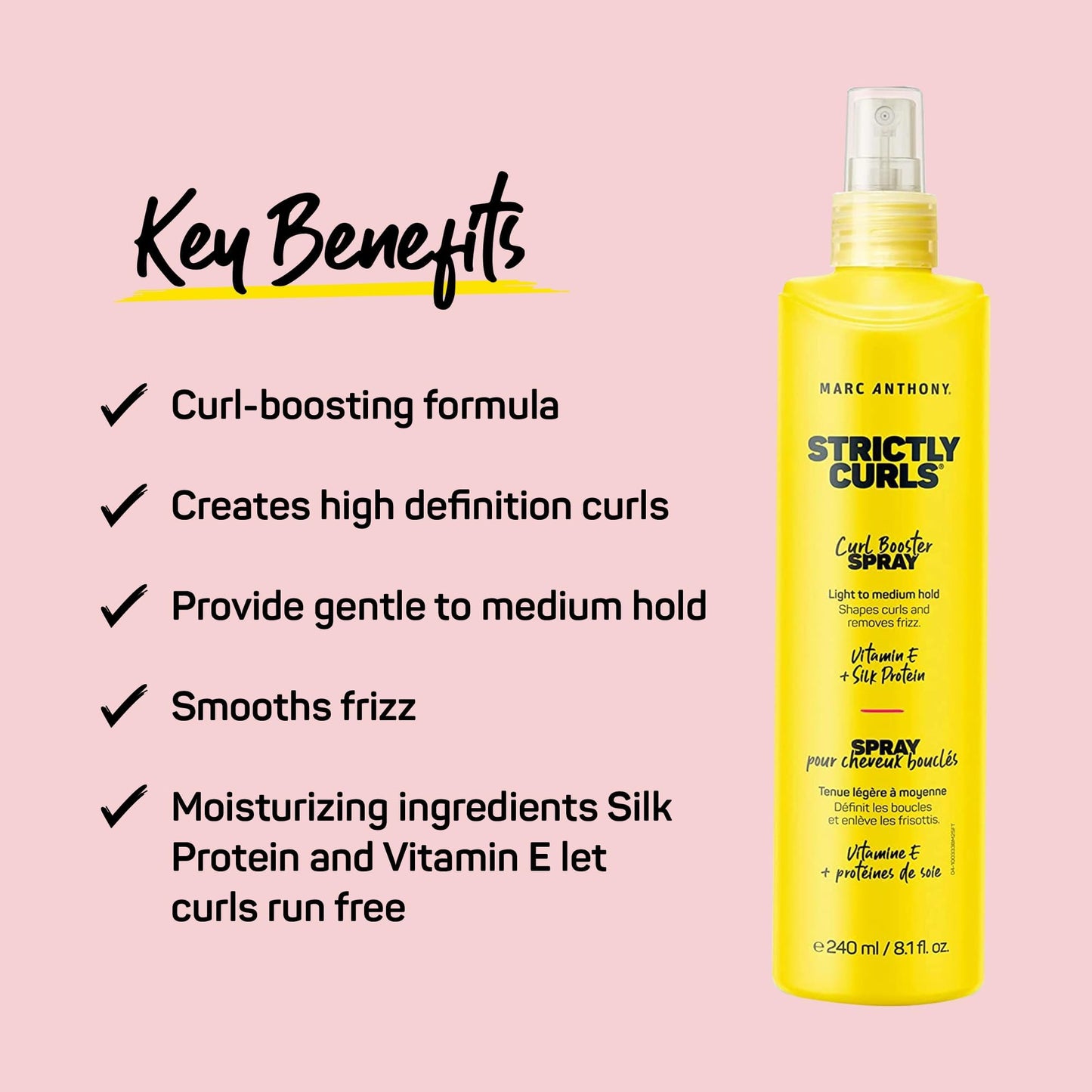 Marc Anthony Curly Hair Spray, Strictly Curls - Curl Booster Removes Frizz, Repels Humidity & Holds Bouncy Curls - Vitamin E & Hydrolyzed Silk