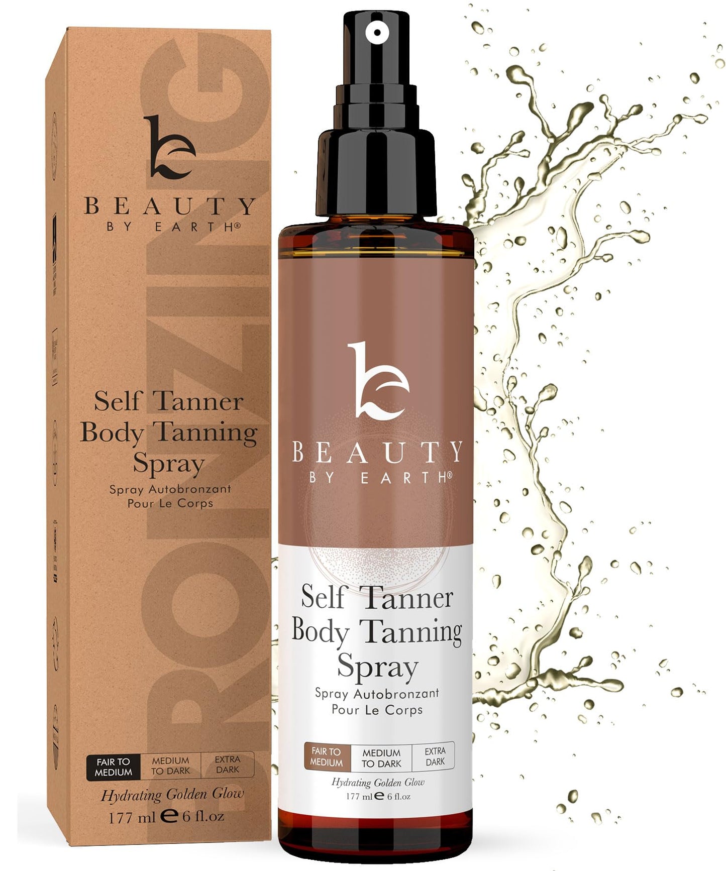 Self Tanner Spray - USA Made with Natural & Organic Ingredients, Fast Drying Spray Tan for Pale Skin, Non Toxic Gradual Tanning Spray, Sunless Tanning