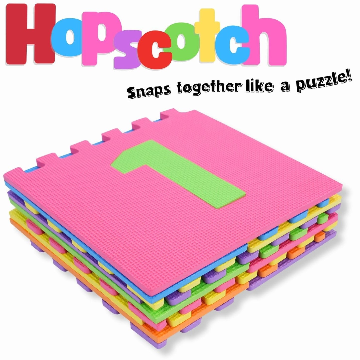 Hopscotch Playmat Foam Interlocking Puzzle Floor Mat - 10 Large Number Tiles (12" by 12" Square Blocks)