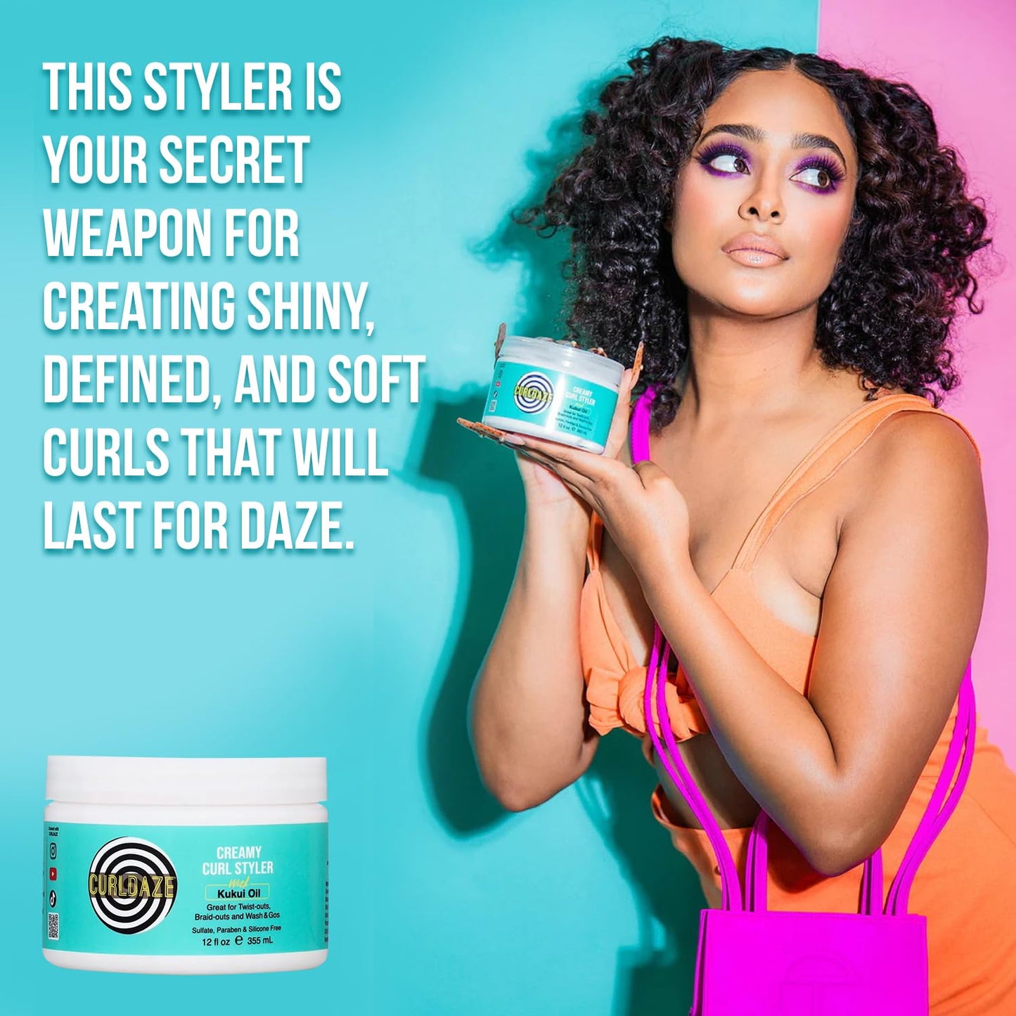 Curldaze Creamy Curl Styler with Kukui Oil, Vitamins A, C, and E. Moisturizing and Styling Curl for Curly Hair, Great for Twist-Outs, Braid Outs, Wash