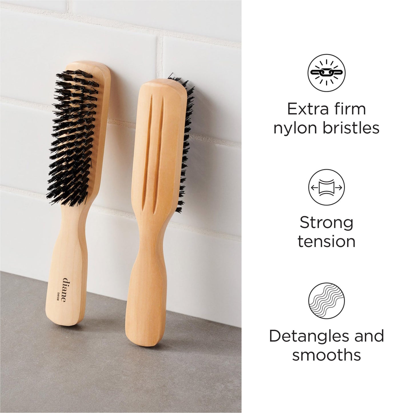 Diane 100% Nylon Bristle Styling Brush for Men and Barbers - Hard Bristles for Thick to Coarse Hair - Use for Detangling, Styling and Wave Styles