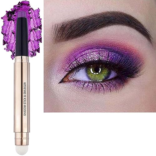 Purple Eyeshadow Stick, Cream Smooth Shimmer Eyeshadow Pencil Makeup, Hypoallergenic Waterproof Long Lasting Eye Shadow Highlighter Stick Create