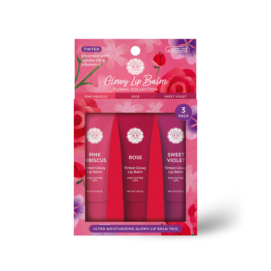 Tinted Glowy Lip Balm Trio - Natural Hydrating Lip Care Set with Vitamin E, Cocoa Butter & Jojoba Oil - Moisturizing, Vegan, Cruelty-Free Lip Balms Beauty and Personal Care Woolzies